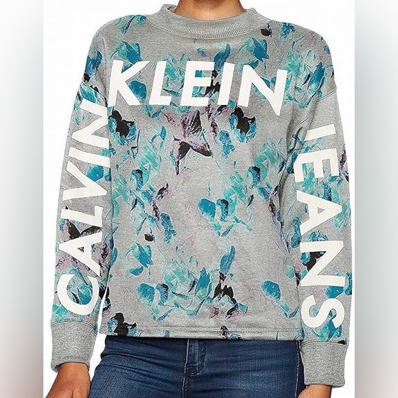 Calvin Klein Jeans Gray/Blue/Purple floral pullover - Picture 3 of 10